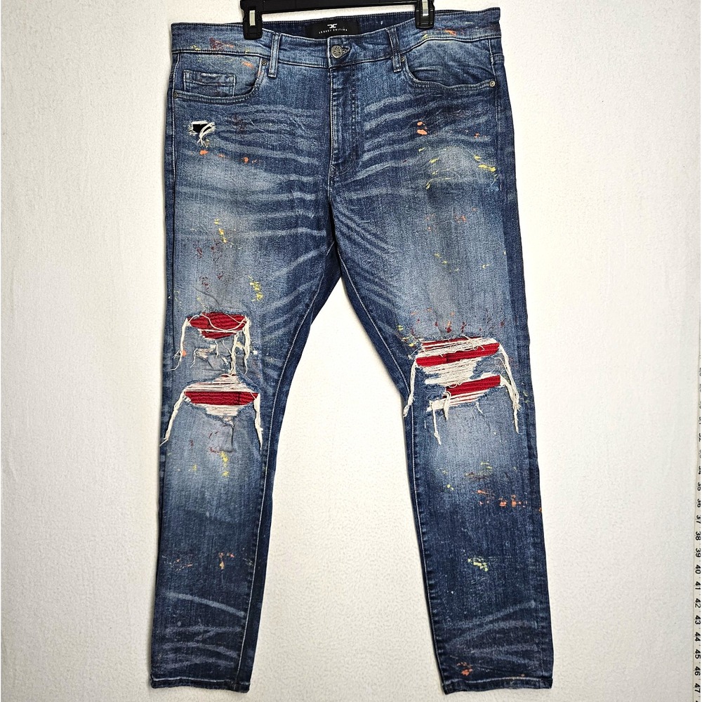 Jordan Craig Legacy Edition Mens Skinny Jeans Blue Medium Wash Distressed 40x32